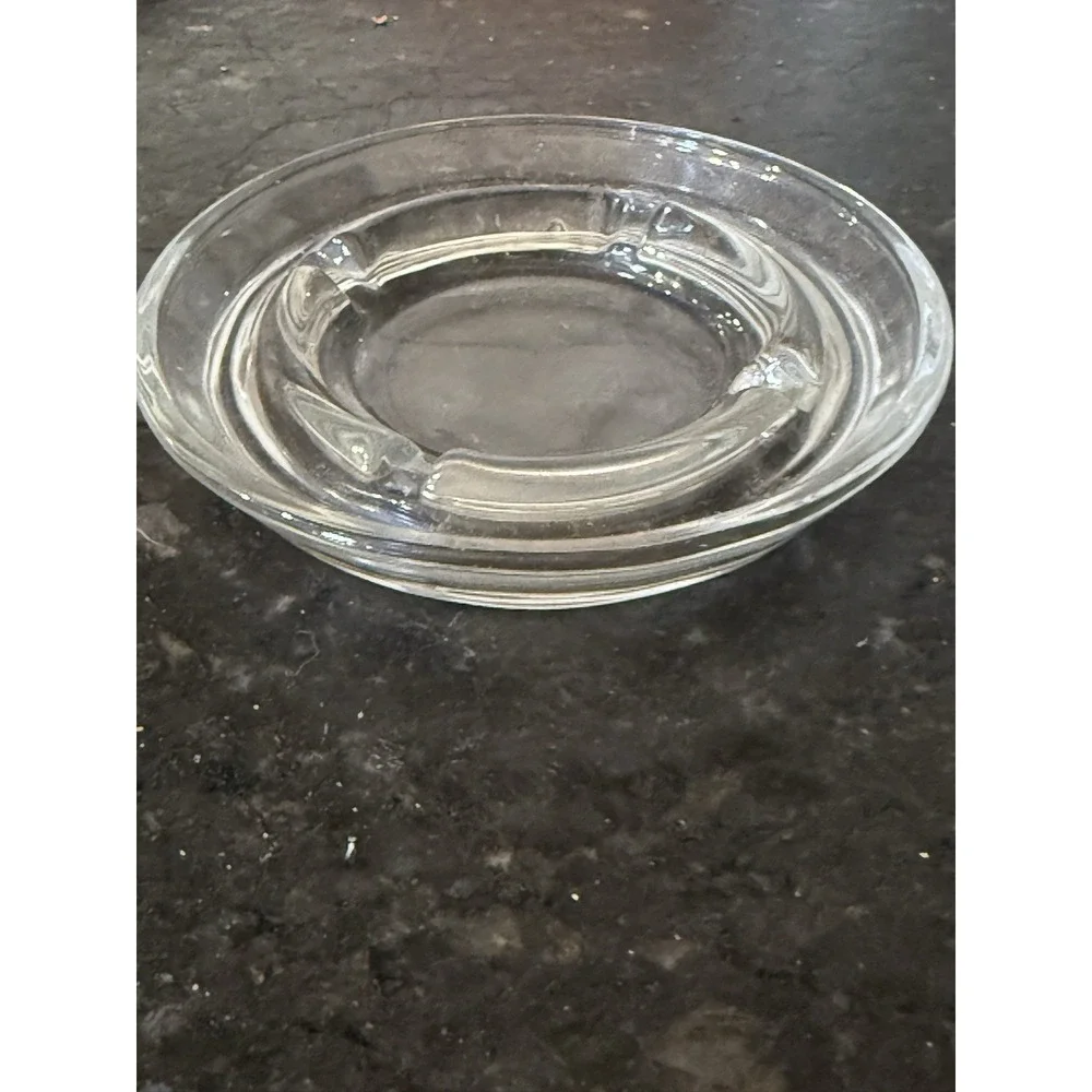 Vtg Heavy Clear Glass Round Ashtray 4 Slots 5